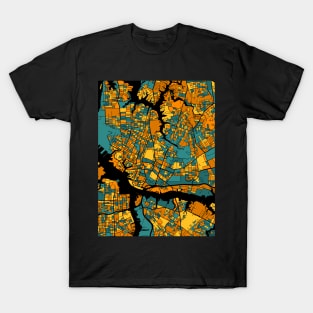 Norfolk Map Pattern in Orange & Teal T-Shirt